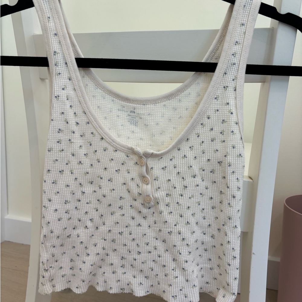 Brandy Melville Cream and Gray Buttoned Tank Top